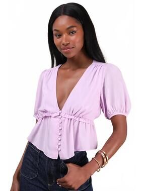 NWT Lulus Lavender Peplum Crop Top Puff Sleeve Size Large
